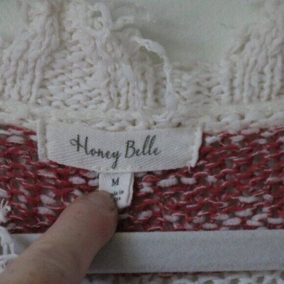 Women's Red and White Striped Distressed Long Sleeve Sweater Medium - Picture 4 of 5